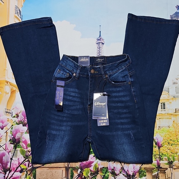Special One Los Angeles High Waist Dark Blue Flare Jeans Size 3 New - Picture 2 of 10